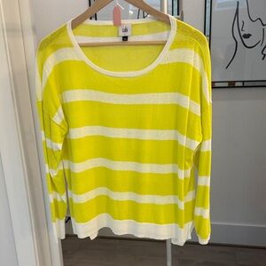 CAbi Bright Yellow and White Striped long sleeve sweater